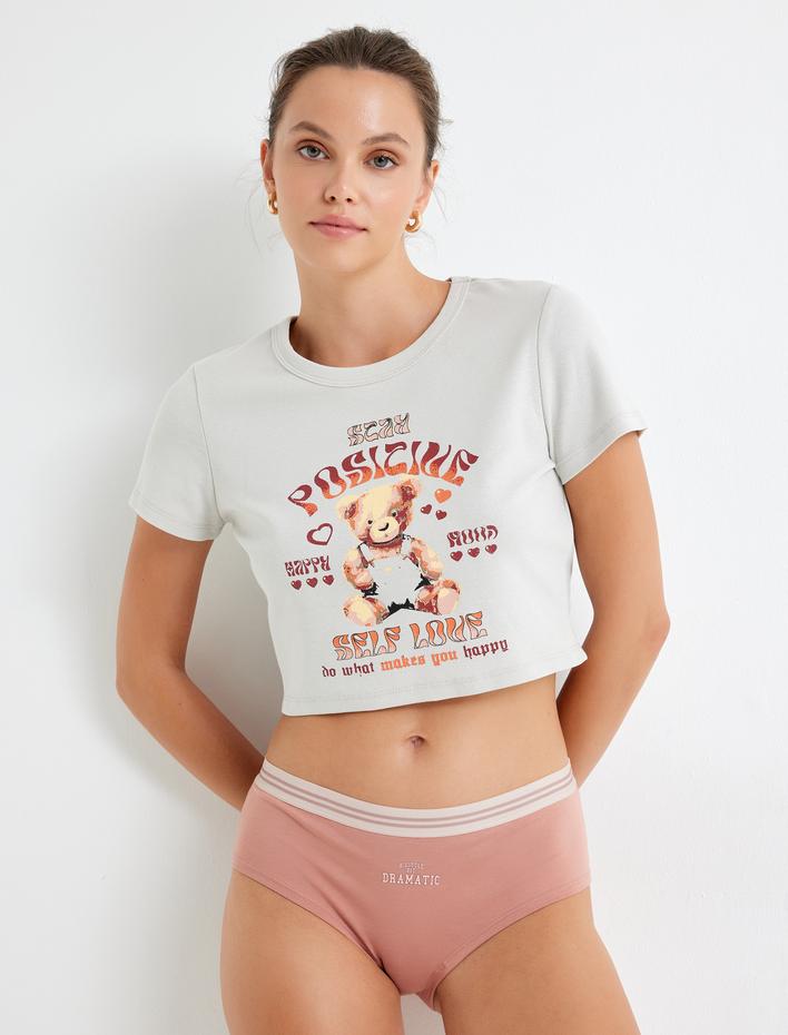  Pamuklu Hipster Külot Baskılı Yüksek Bel