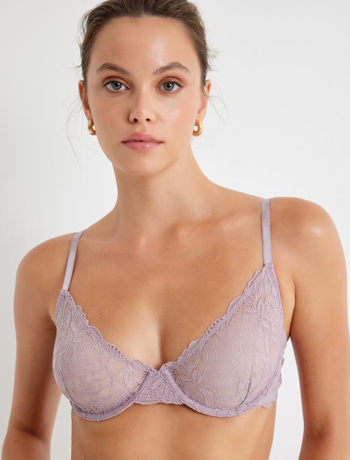  Dantelli Sütyen Transparan Balenli Dolgusuz