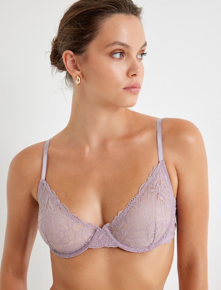  Dantelli Sütyen Transparan Balenli Dolgusuz