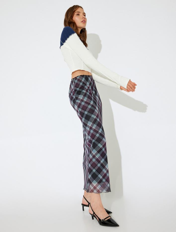  Koton X İnji - Midi Tül Etek Ekoseli Yüksek Bel