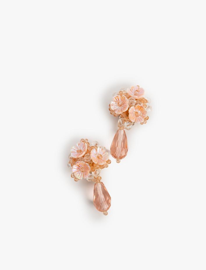 Kadın Çiçekli Küpe Boncuklu