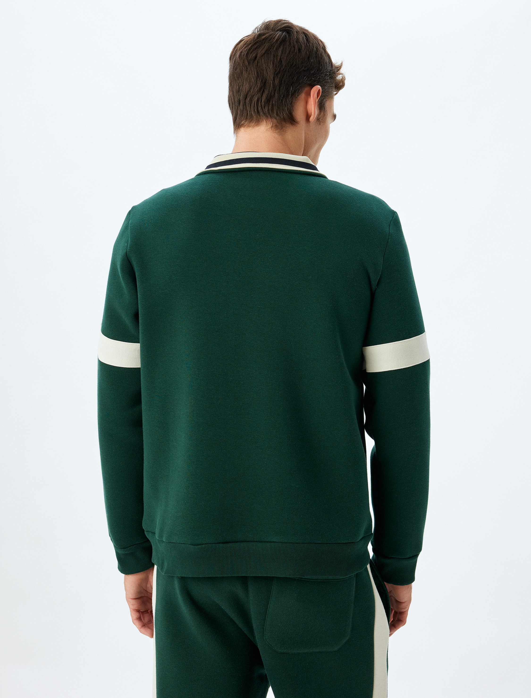   Yarım Fermuarlı Yaka Sweatshirt Slogan İşlemeli Şardonlu Pamuk Karışımlı