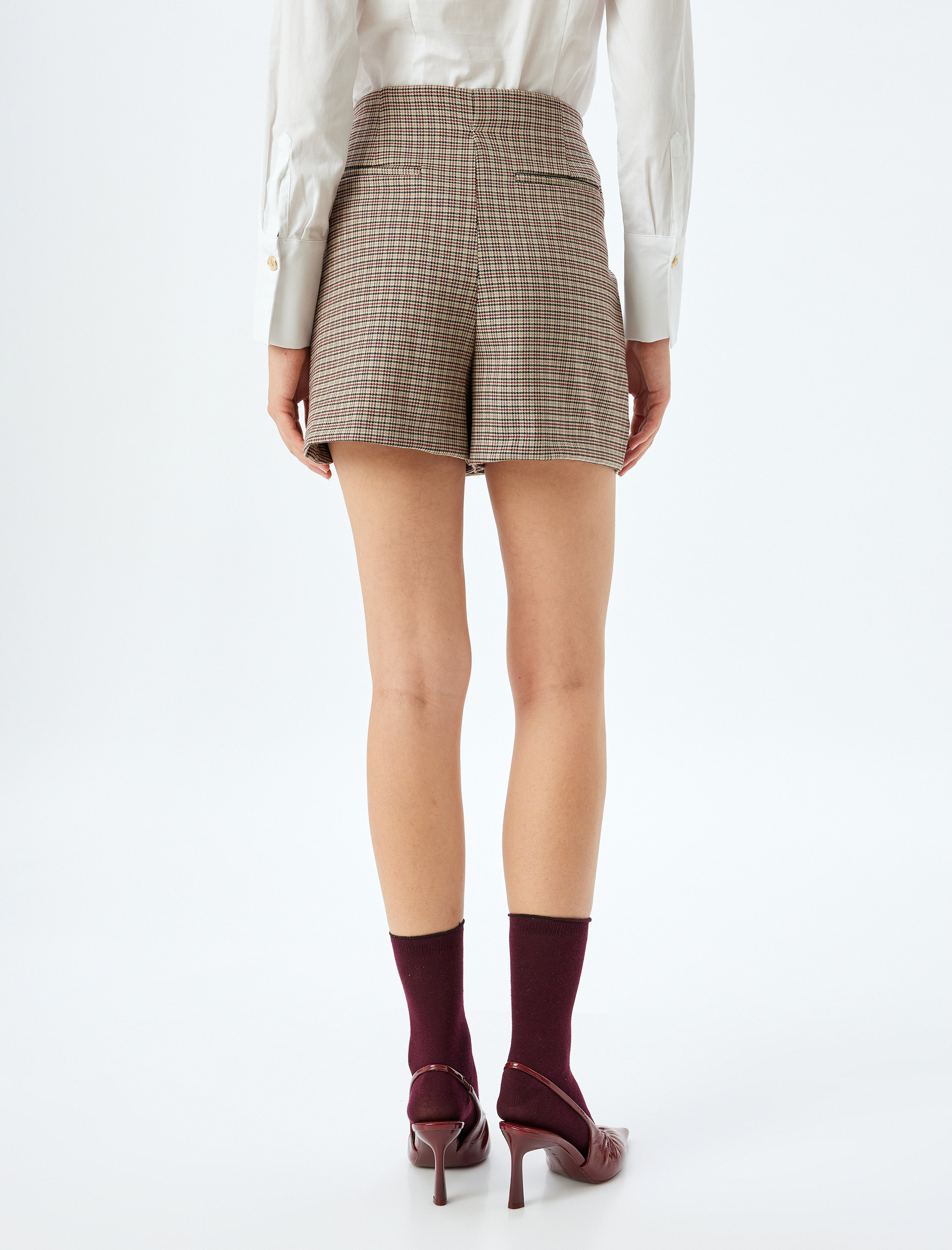 Standart Bel Mini Kruvaze Asimetrik Ekose Şort Etek