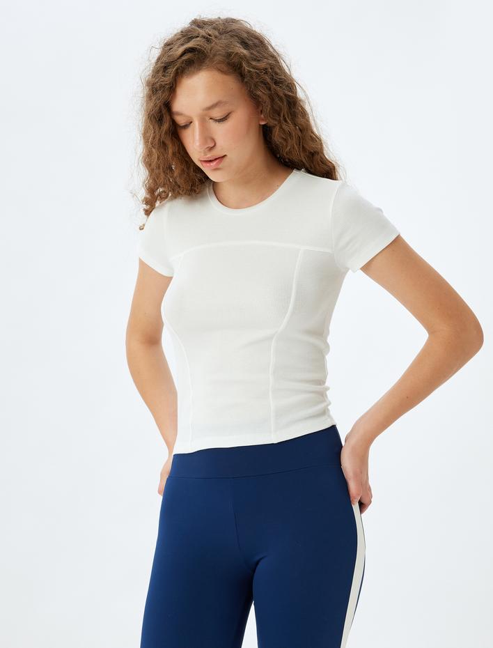  Bisiklet Yaka Fitilli Modal Dikiş Detaylı Slim Fit Spor Tişört