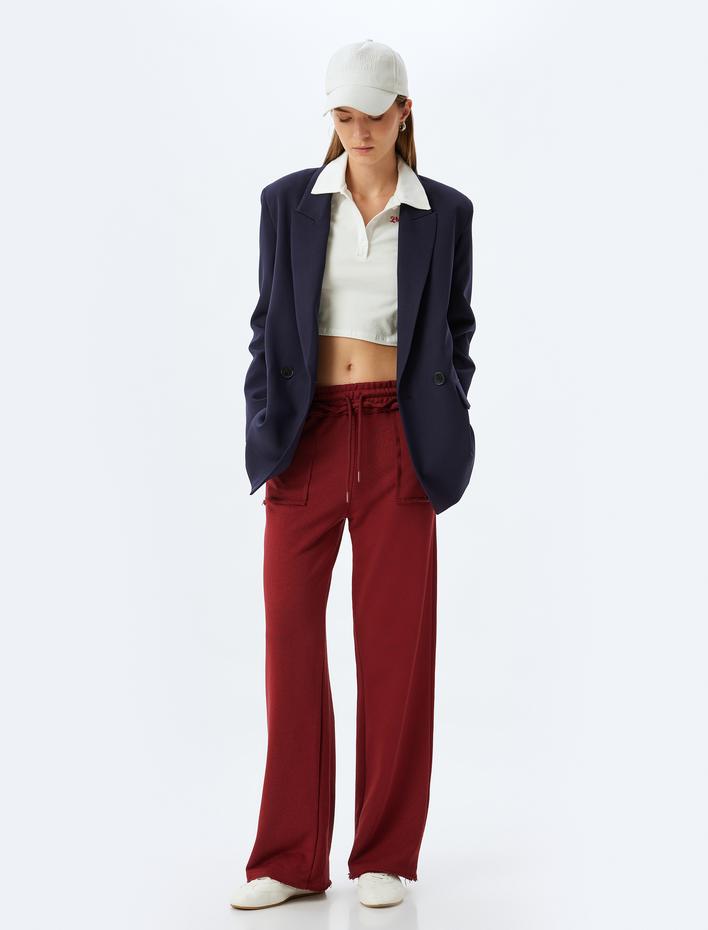  Eşofman Pantolon Bol Paça Cepli Beli Bağlamalı Pamuklu