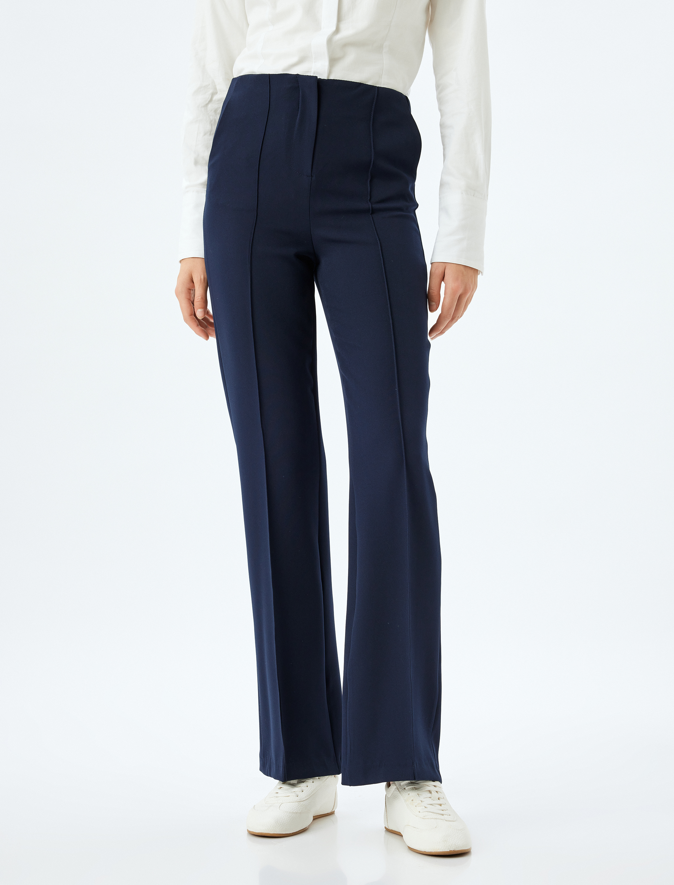   Slim Düz Paça Kumaş Pantolon Cepli Standart Bel