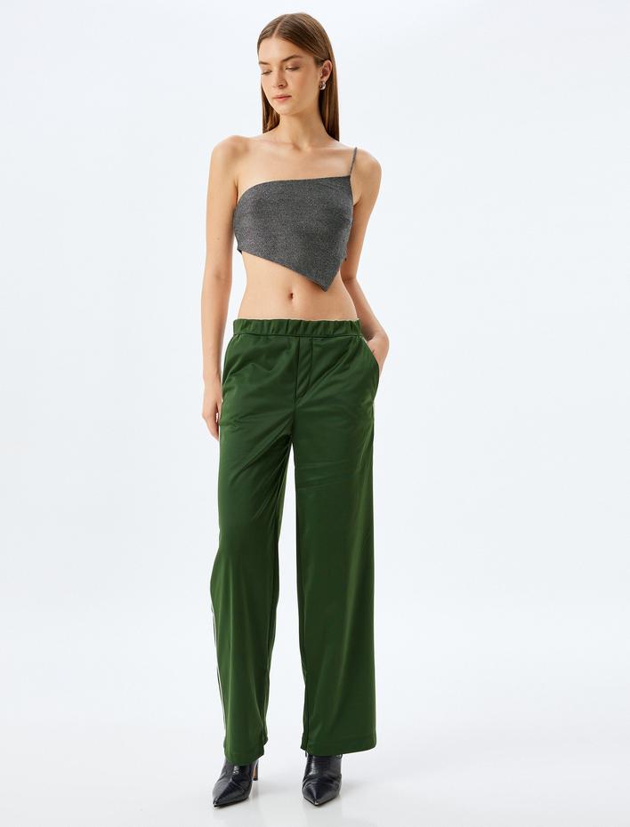  Koton X İnji - Crop Simli Tek Omuz Asimetrik Kesim Slim Fit Bluz