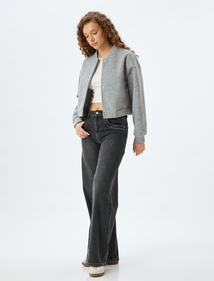  Çıtçıt Düğmeli Cep Detaylı Rahat Kalıp Bomber Ceket