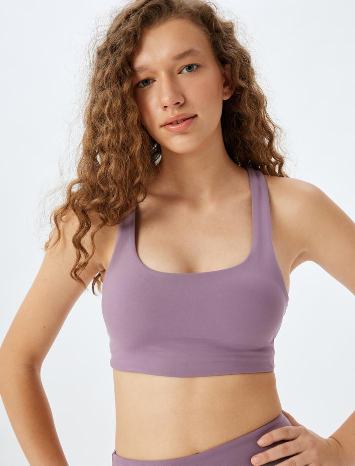  Sporcu Sütyeni Sırt Detaylı Kaplı Yumuşak Tuşe U Yaka Slim Fit İnterlok