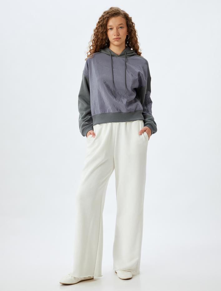  Şardonlu Kapüşonlu Sweatshirt Fermuar Cep Detaylı Rahat Kalıp