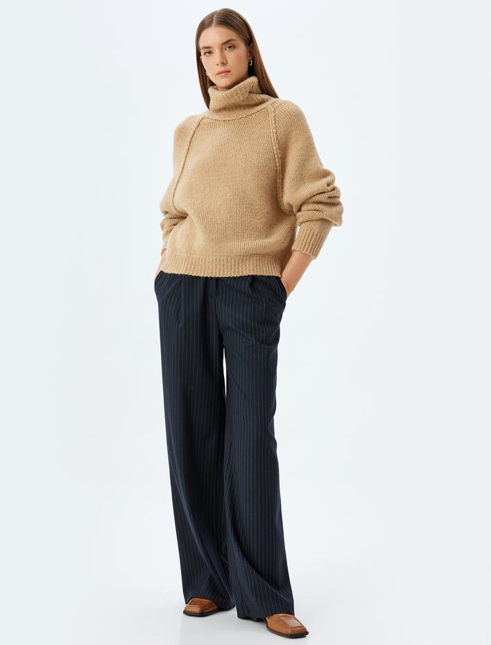  Oversize Örgü Kazak Balıkçı Yaka Uzun Kollu