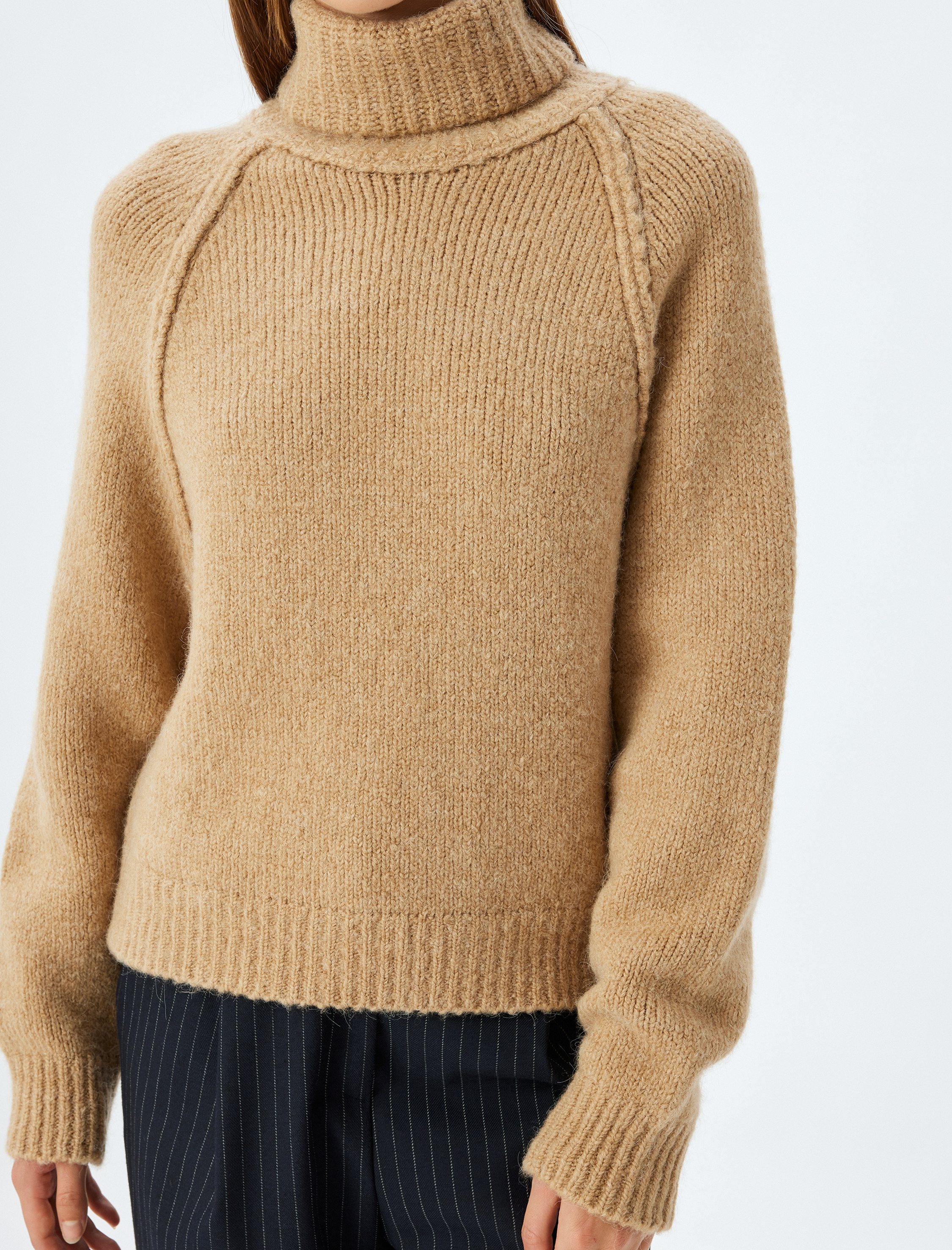   Oversize Örgü Kazak Balıkçı Yaka Uzun Kollu