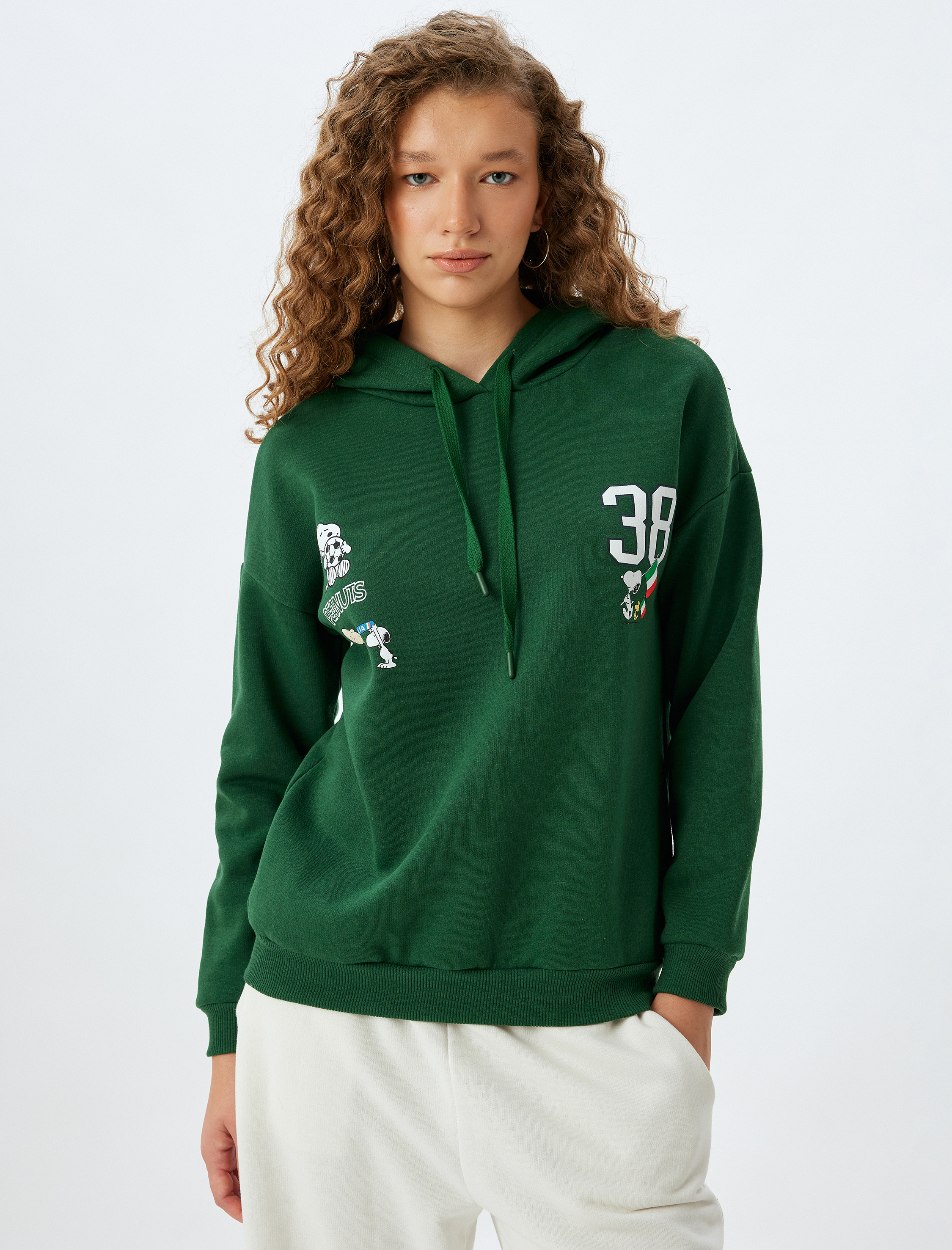 Şardonlu Snoopy Kapüşonlu Sweatshirt Lisanslı Arkası Baskılı