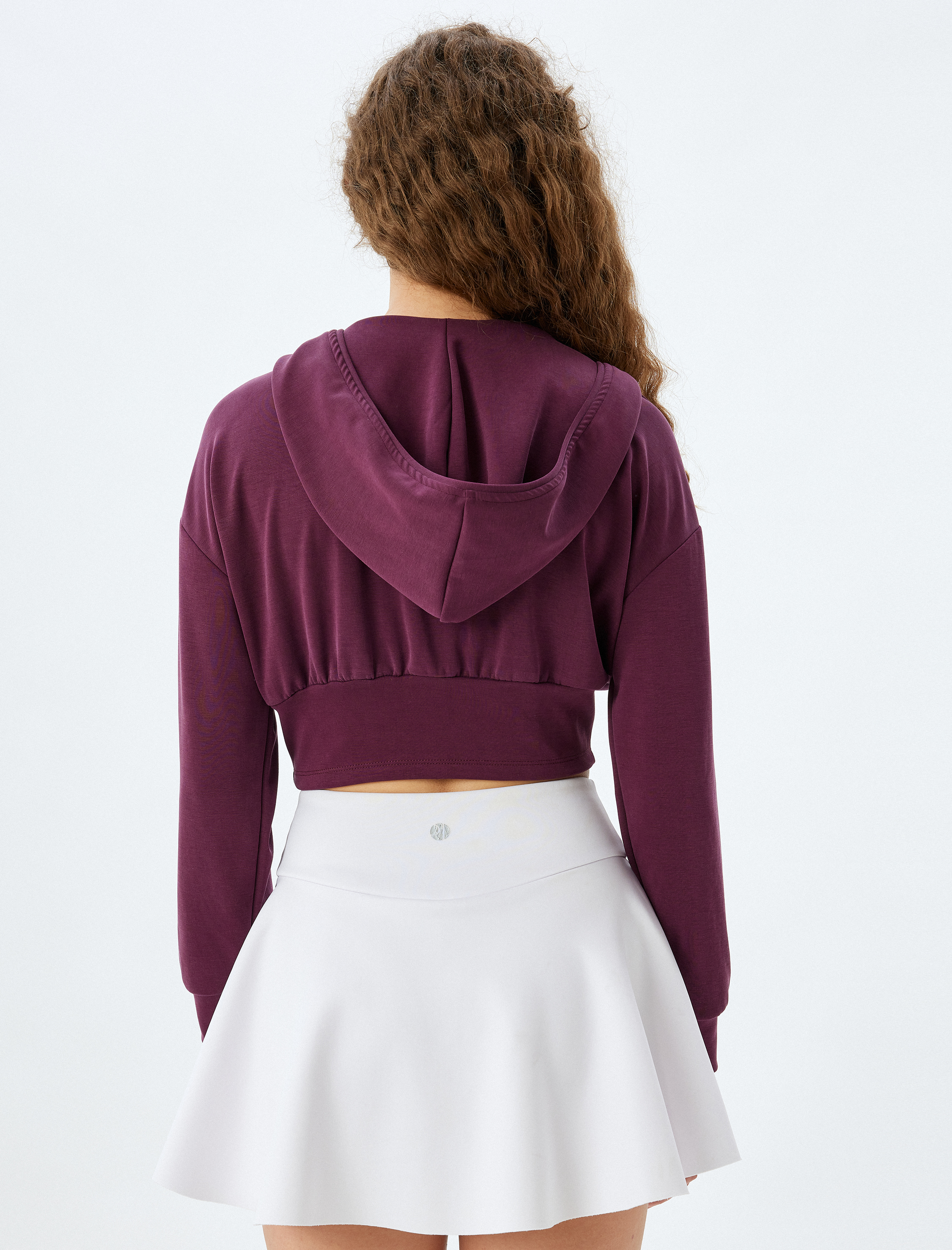   Crop Kapüşonlu Sweatshirt Fermuarlı Kalın Modal Kumaş Rahat Kalıp