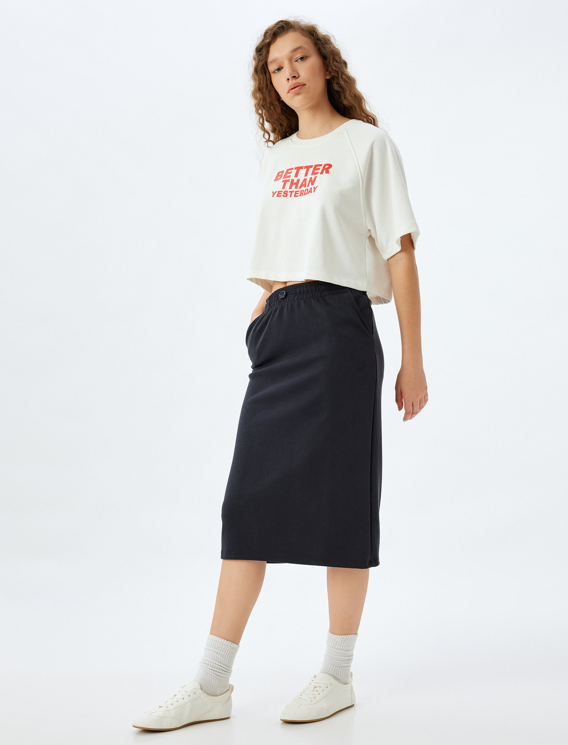   Midi Spor Etek Beli Lastikli Kalın Modal Kumaş Yüksek Bel