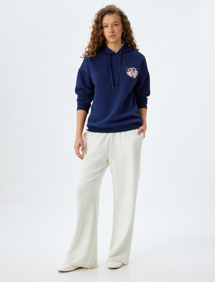  Şardonlu Arkası Baskılı Sweatshirt Kapüşonlu Rahat Kalıp