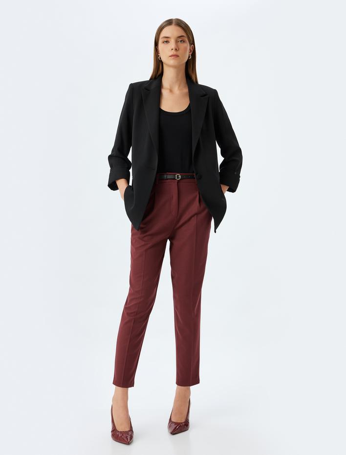  Havuç Kesim Kumaş Pantolon Cepli Kemerli