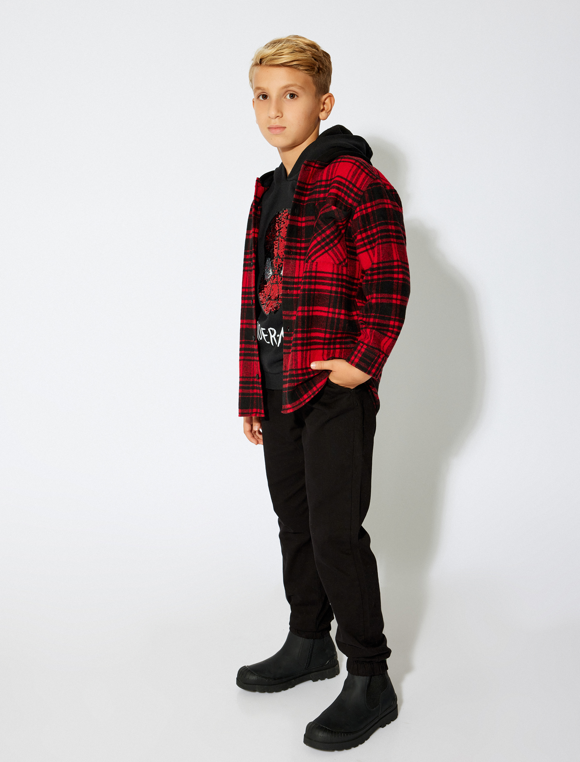  Erkek Çocuk Beli Bağlamalı Pamuklu Cepli Jogger Okul Pantolonu