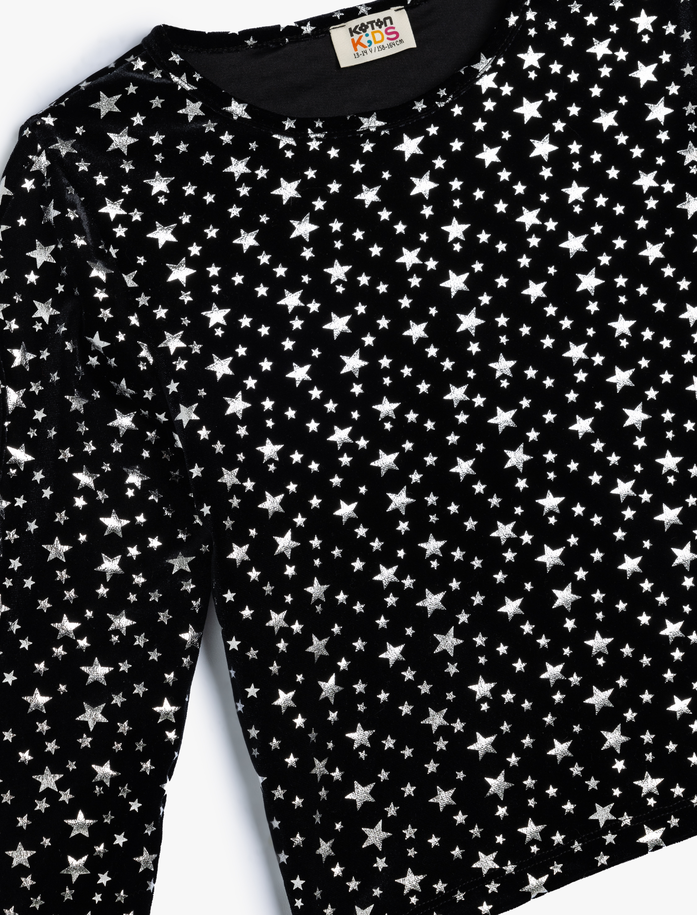  Kız Çocuk Yıldız Baskılı Uzun Kollu Bisiklet Yaka Crop Bluz