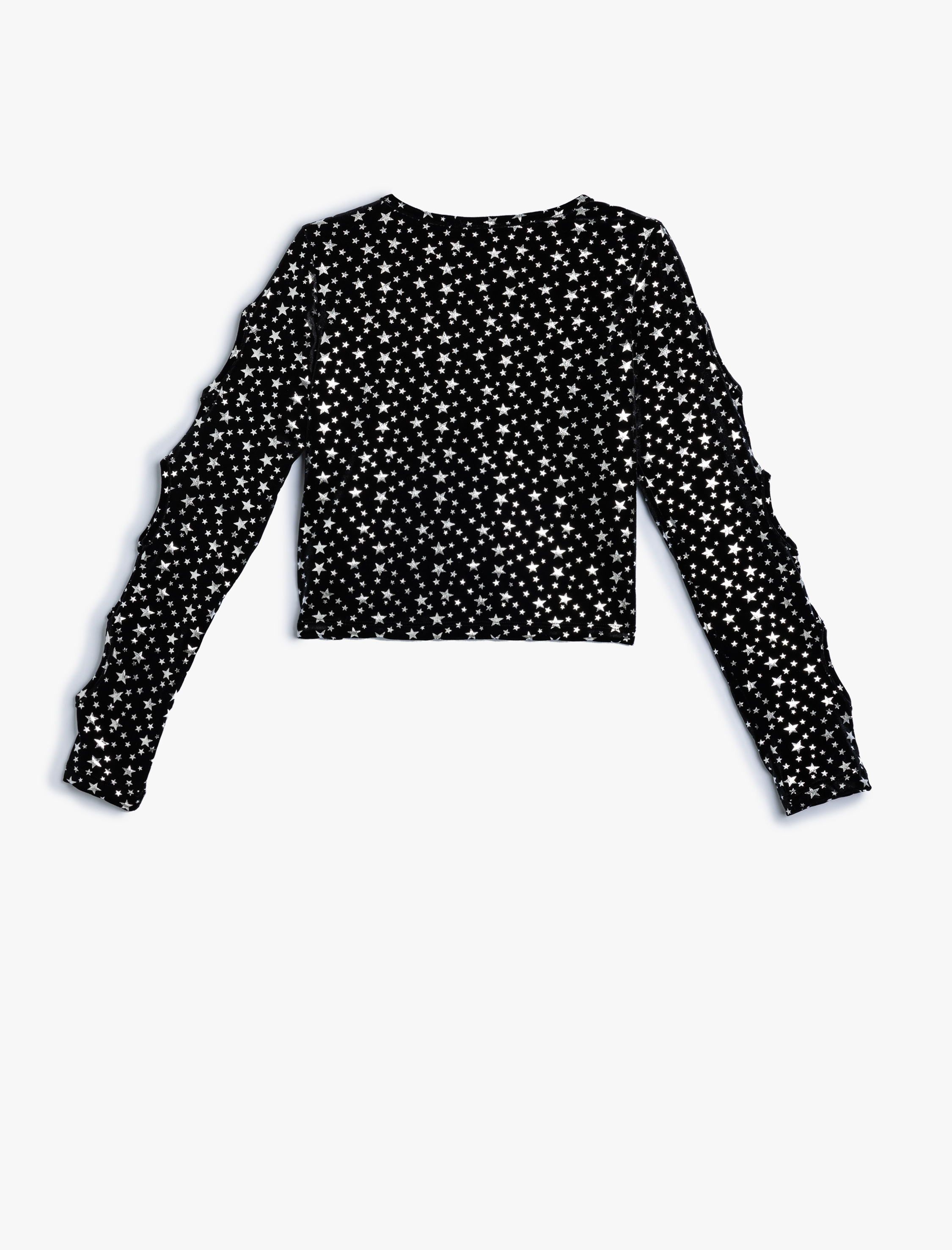  Kız Çocuk Yıldız Baskılı Uzun Kollu Bisiklet Yaka Crop Bluz
