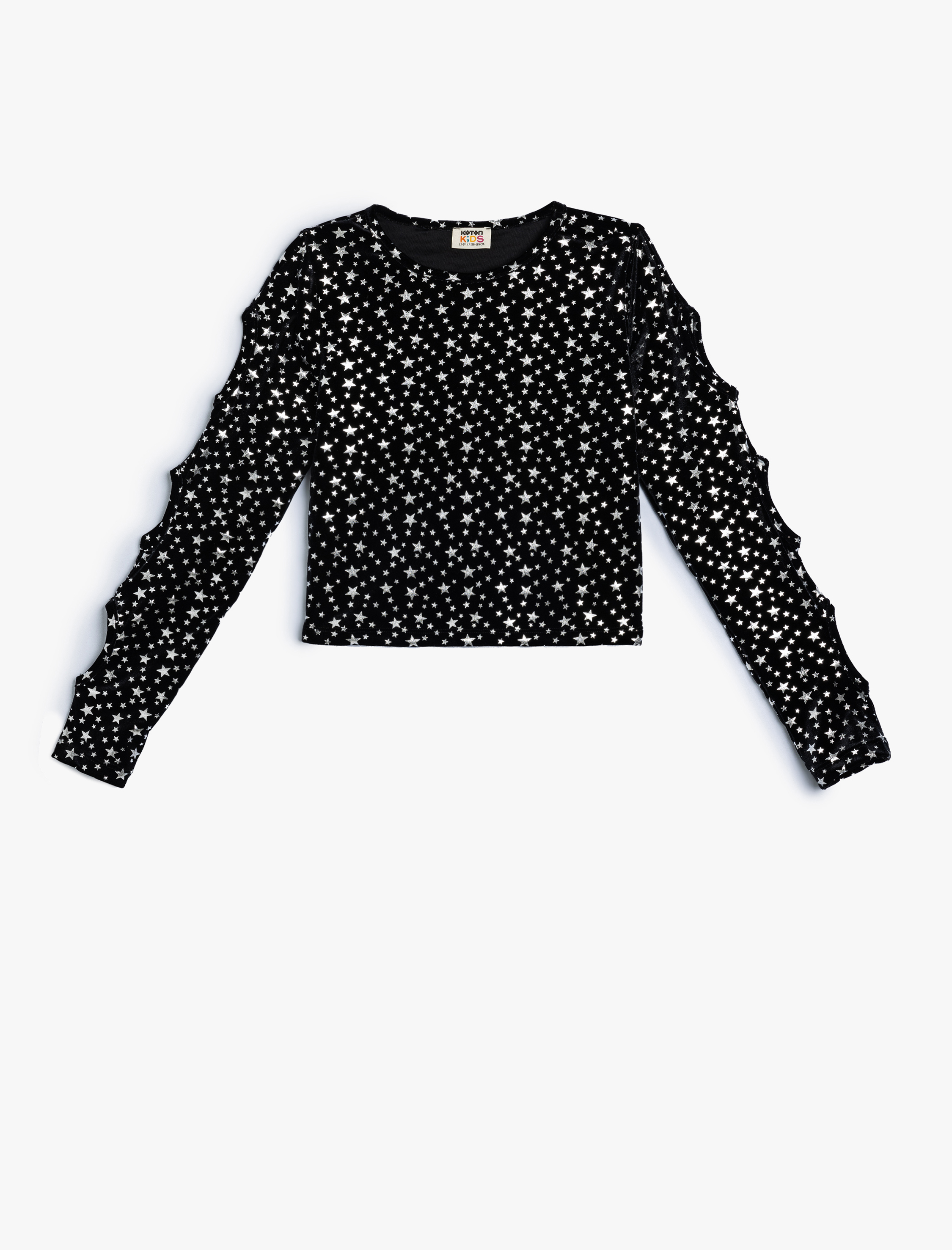  Kız Çocuk Yıldız Baskılı Uzun Kollu Bisiklet Yaka Crop Bluz