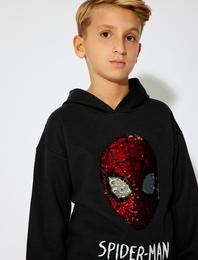 Örümcek Adam Kapşonlu Sweatshirt Pullu Payetli Lisanslı Uzun Kollu