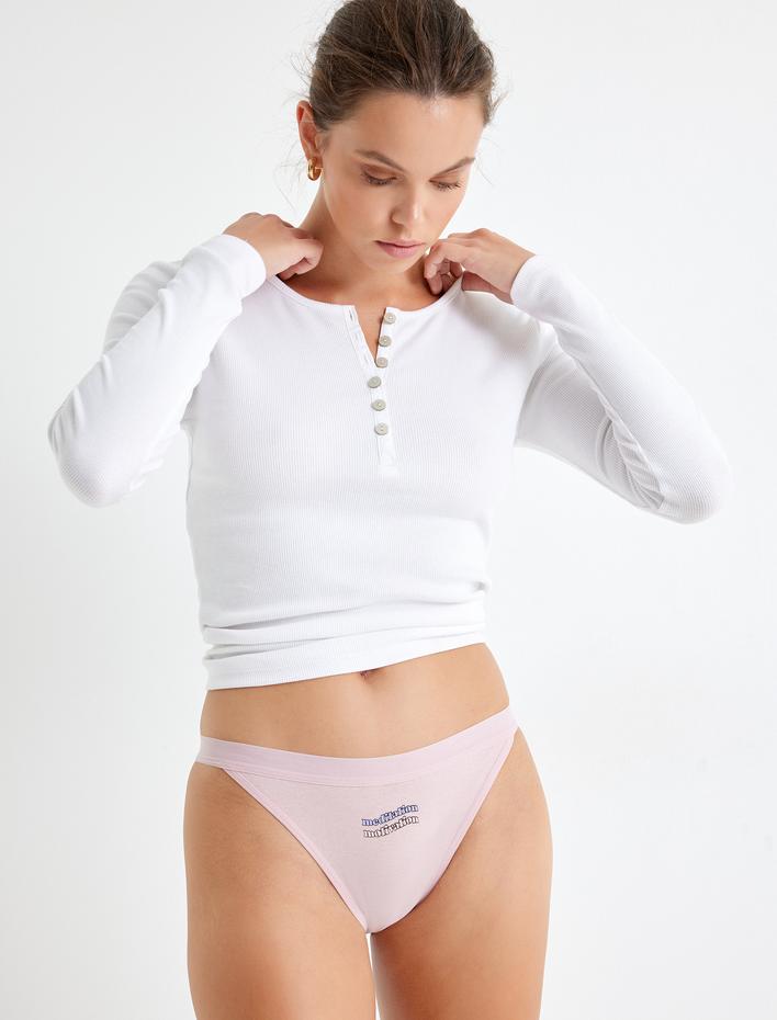  Brazilian Külot Slogan Baskılı Pamuklu Yanları İpli