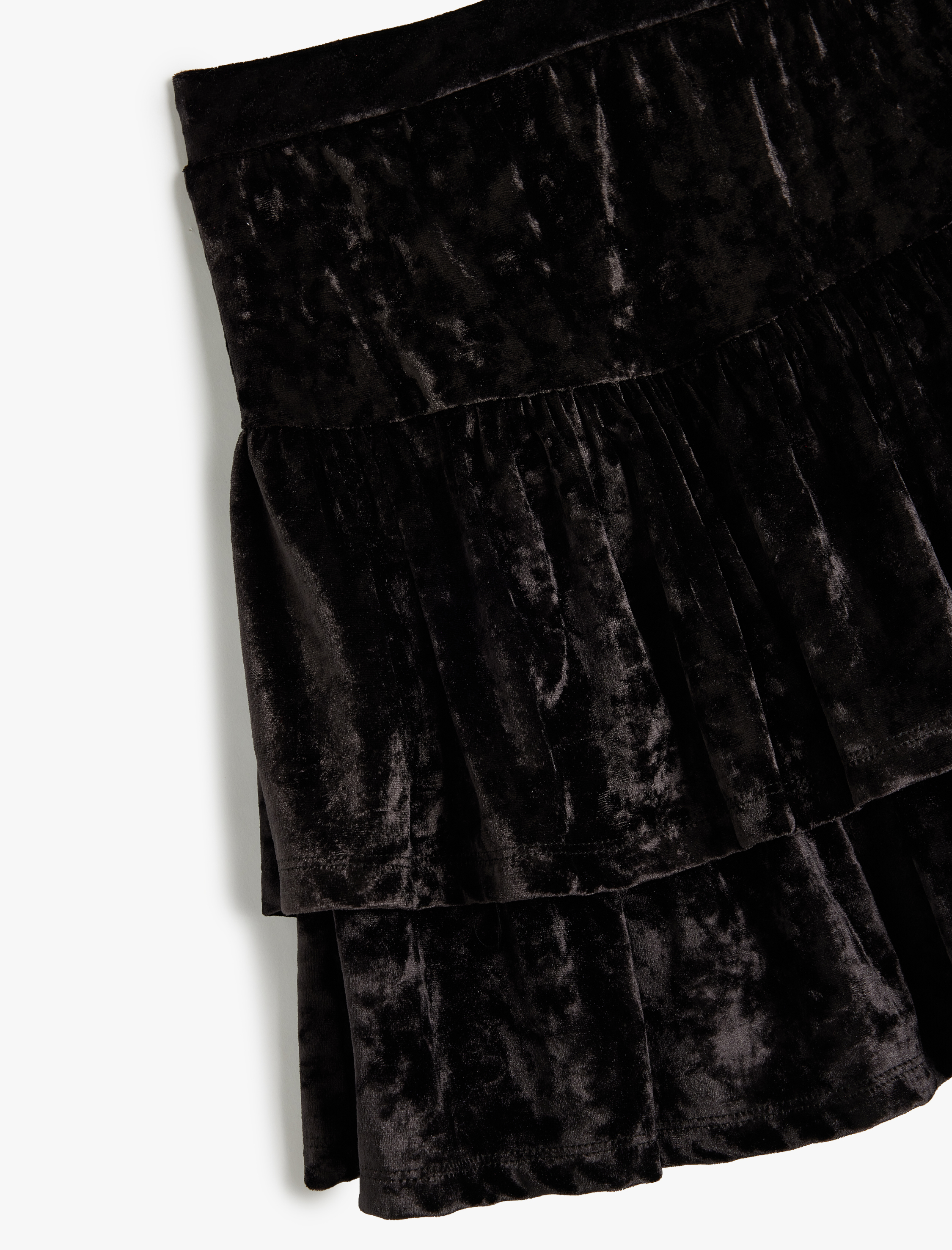 Kız Çocuk Beli Lastikli Fırfırlı Katlı Kadife Etek