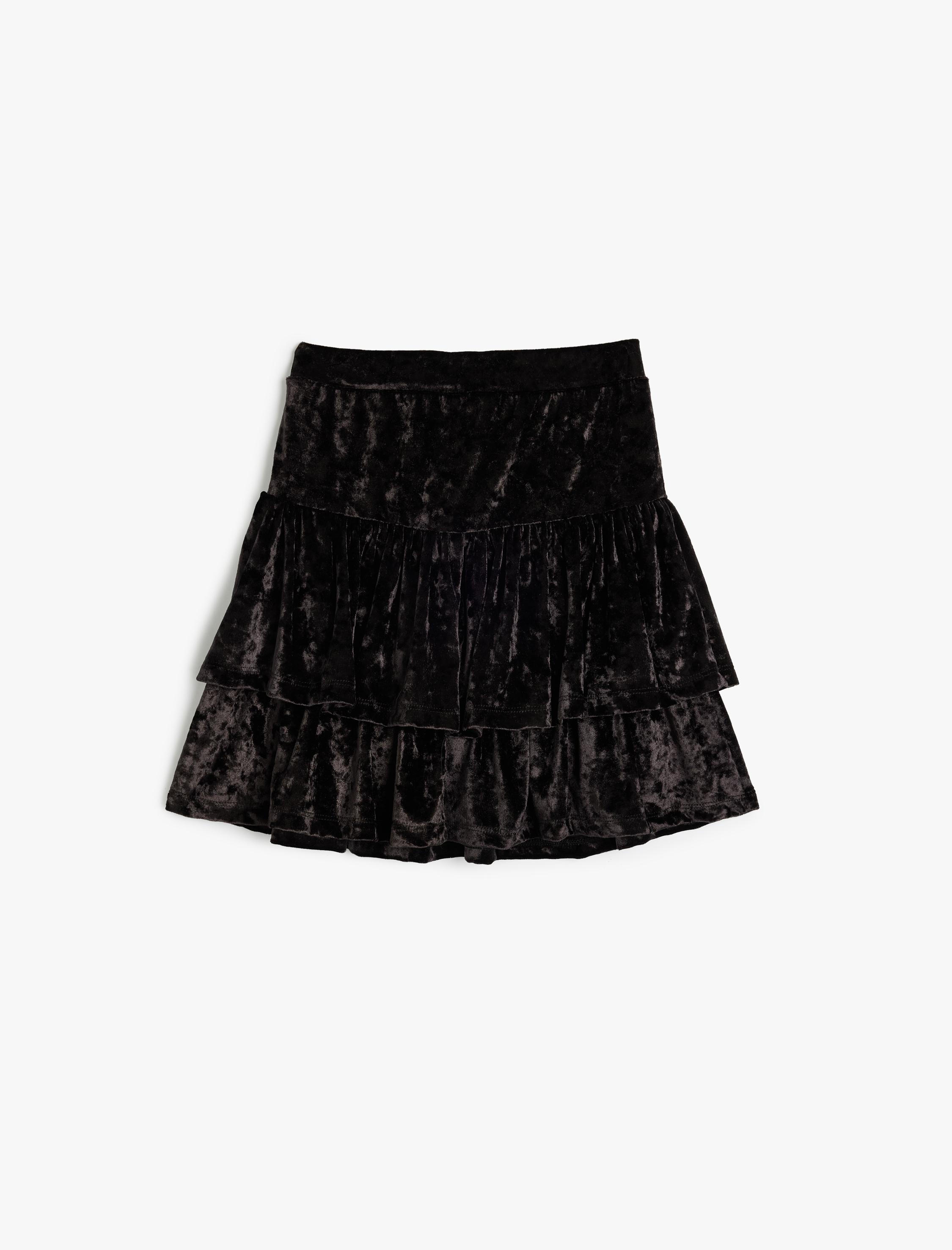 Kız Çocuk Beli Lastikli Fırfırlı Katlı Kadife Etek