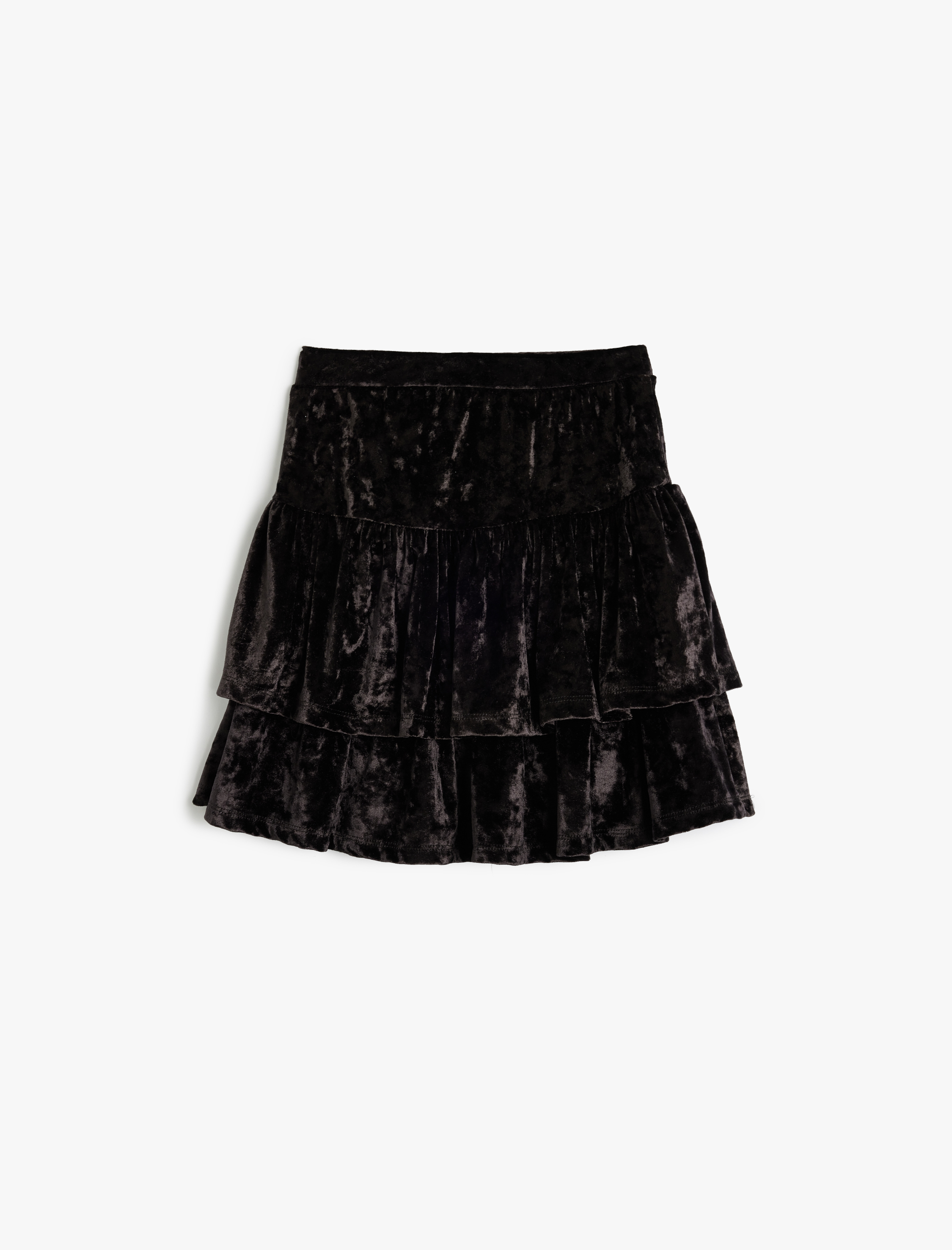 Kız Çocuk Beli Lastikli Fırfırlı Katlı Kadife Etek