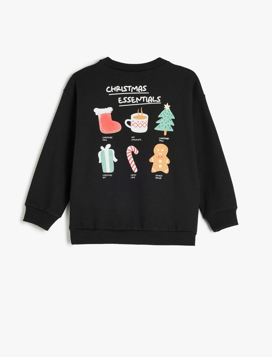  Erkek Çocuk Sweatshirt Yılbaşı Temalı Baskı Detaylı Uzun Kollu Bisiklet Yaka