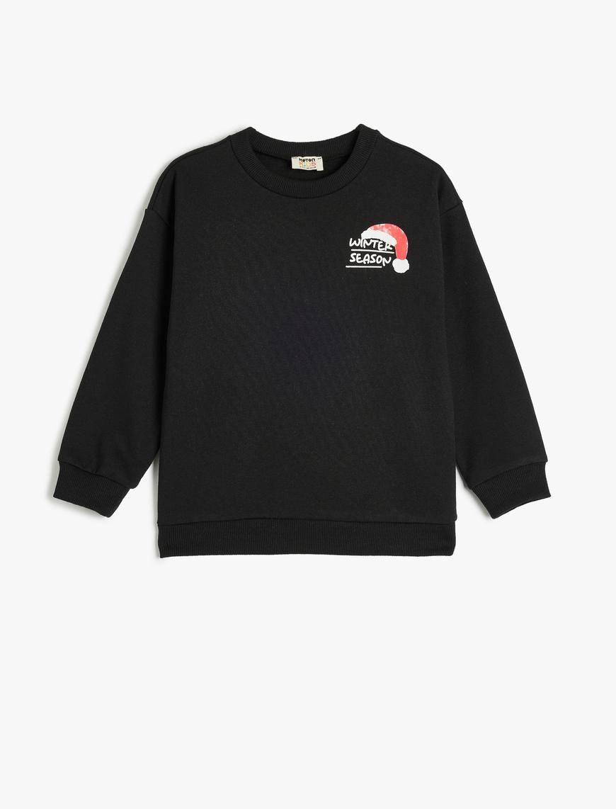  Erkek Çocuk Sweatshirt Yılbaşı Temalı Baskı Detaylı Uzun Kollu Bisiklet Yaka