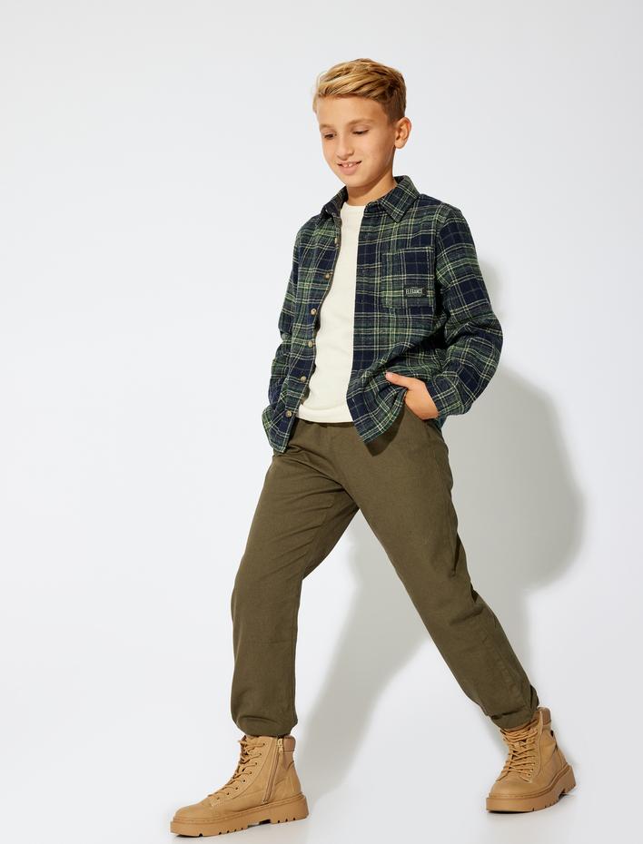 Erkek Çocuk Oduncu Gömlek Çift Kapaklı Cepli Uzun Kollu