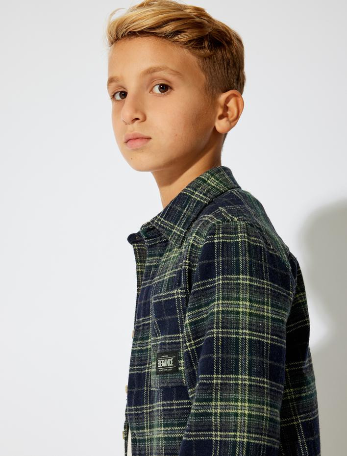 Erkek Çocuk Oduncu Gömlek Çift Kapaklı Cepli Uzun Kollu