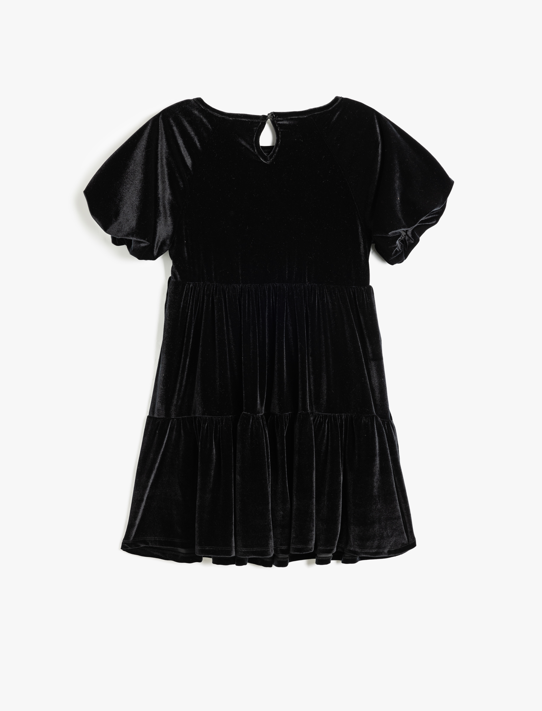  Kız Çocuk Yuvarlak Yaka Kısa Kollu Kadife Elbise