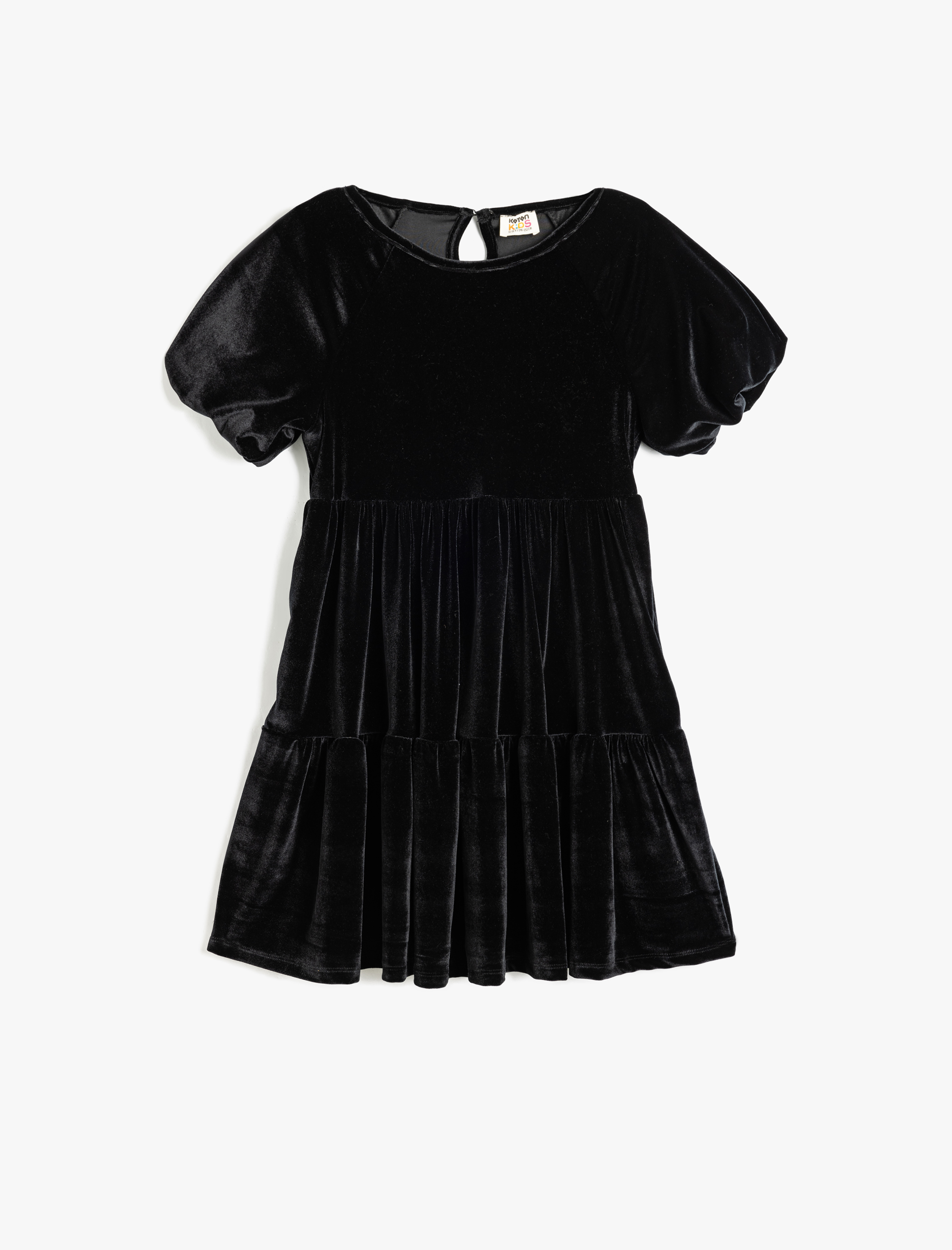  Kız Çocuk Yuvarlak Yaka Kısa Kollu Kadife Elbise