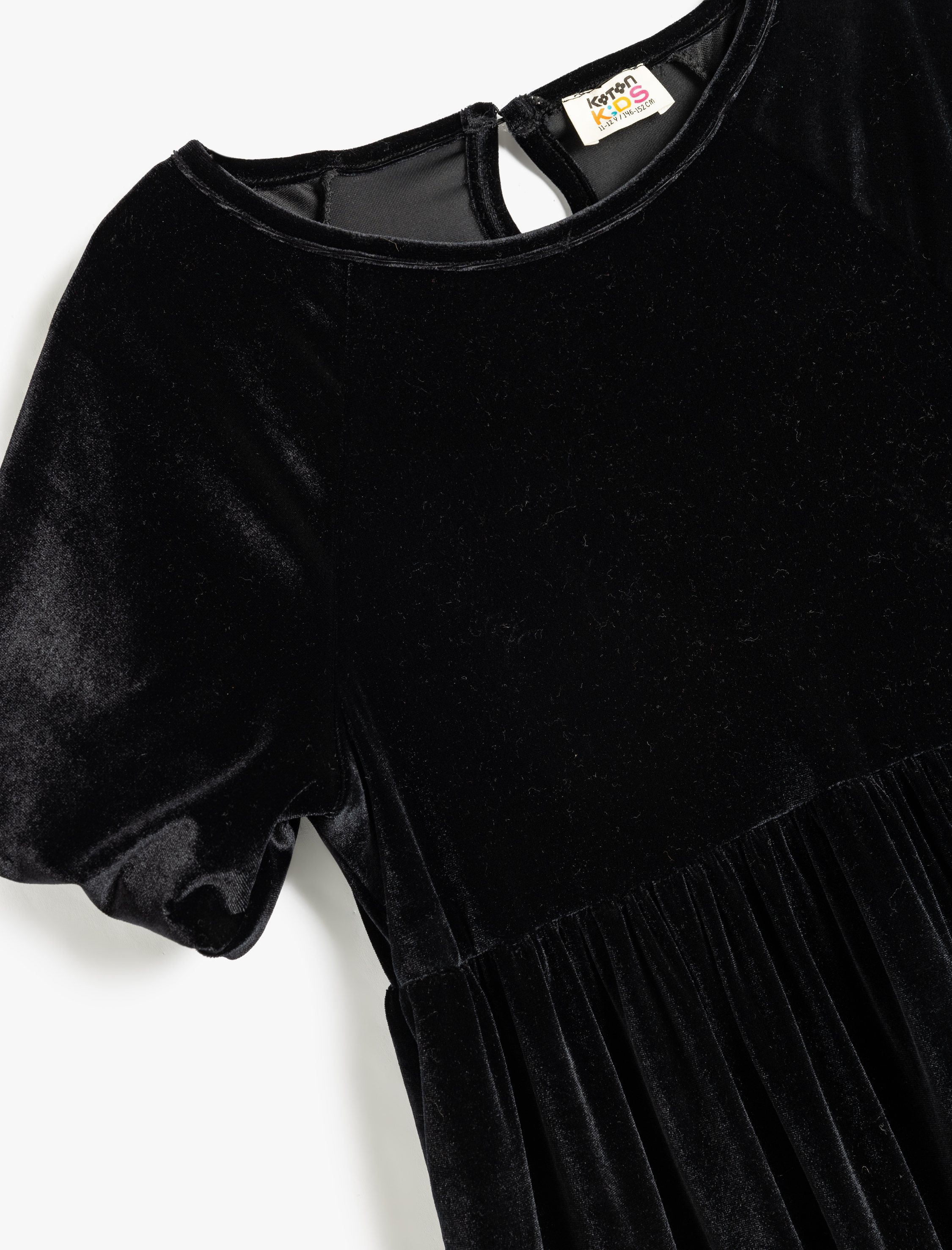  Kız Çocuk Yuvarlak Yaka Kısa Kollu Kadife Elbise