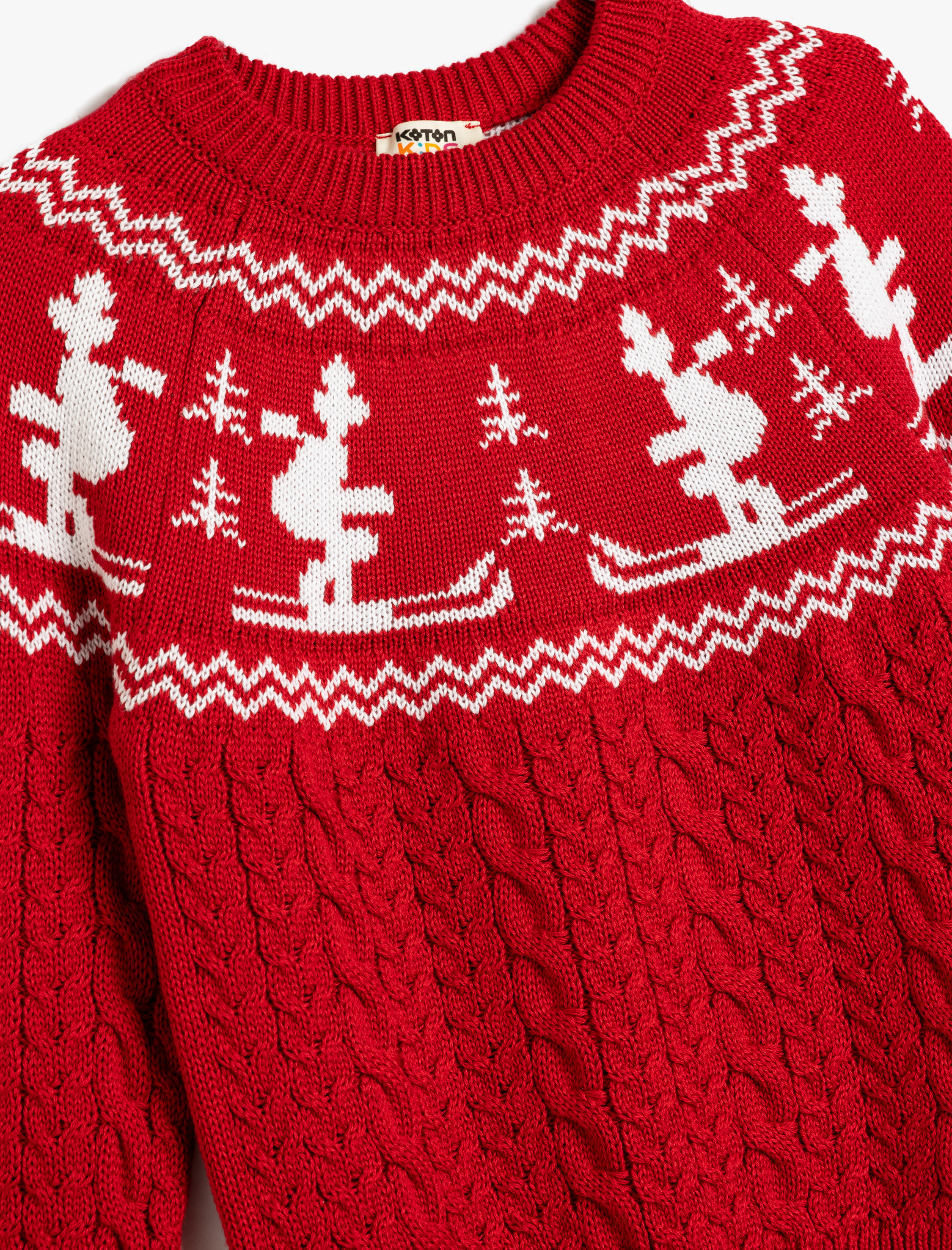  Kız Çocuk Triko Kazak Yuvarlak Yaka Uzun Kollu Desenli