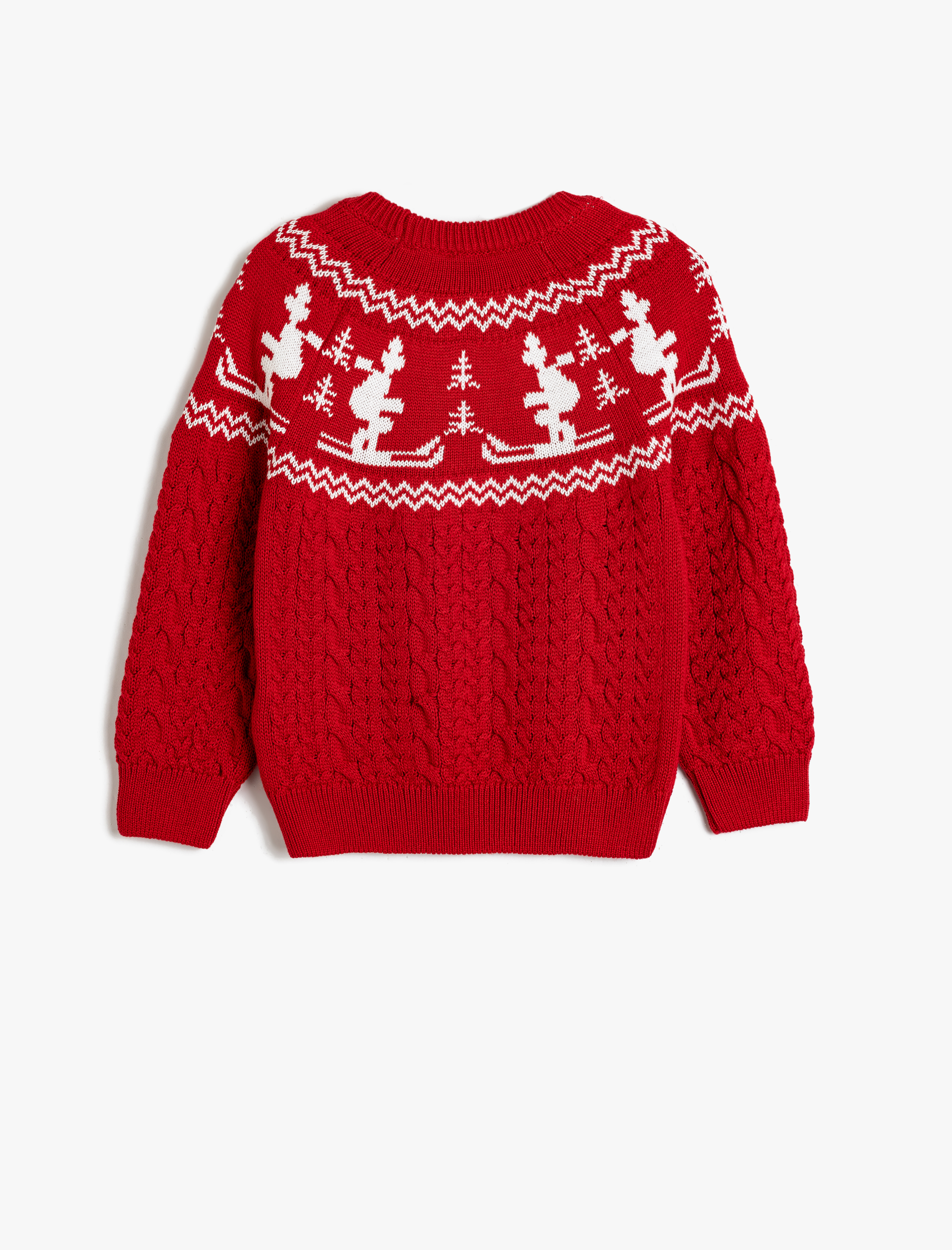  Kız Çocuk Triko Kazak Yuvarlak Yaka Uzun Kollu Desenli