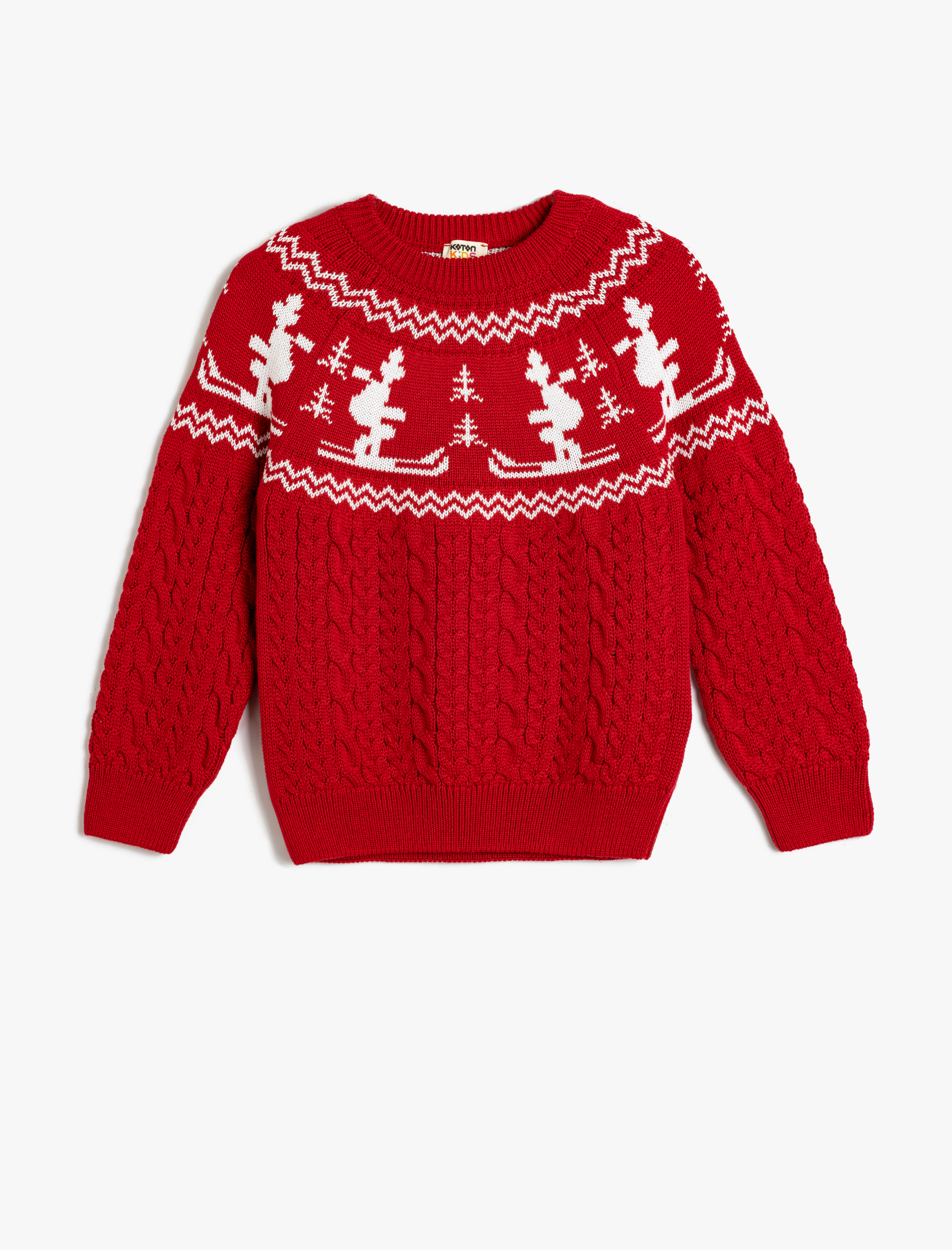  Kız Çocuk Triko Kazak Yuvarlak Yaka Uzun Kollu Desenli