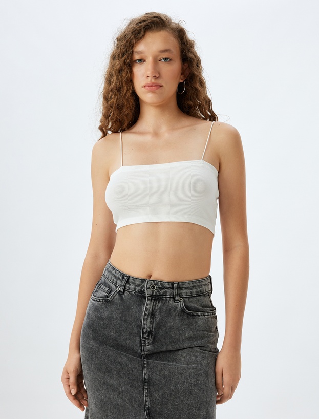 Fitilli İp Askılı Slim Fit Crop Kadın Atlet_2