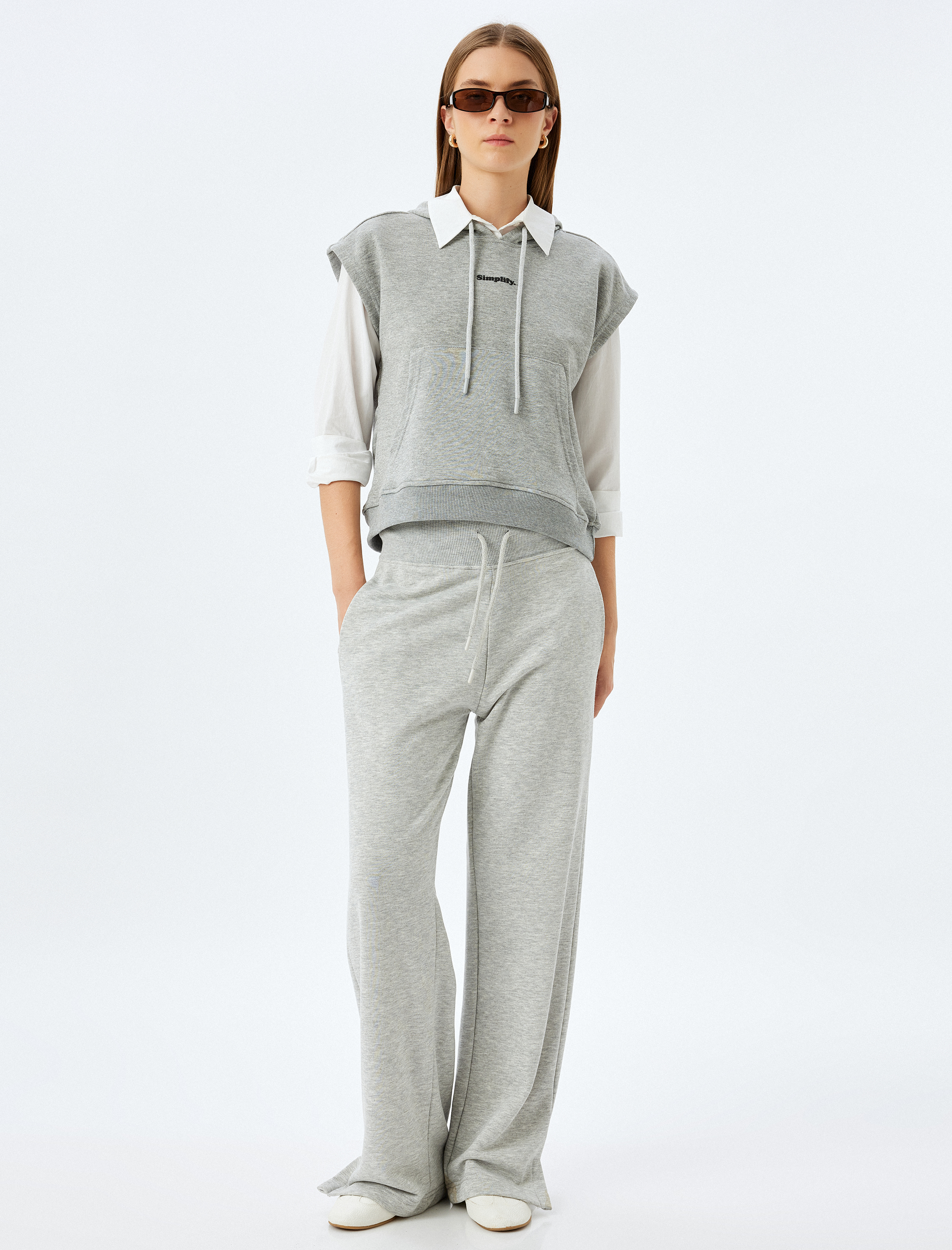   Kapüşonlu Baskılı Kolsuz Rahat Kalıp Sweatshirt