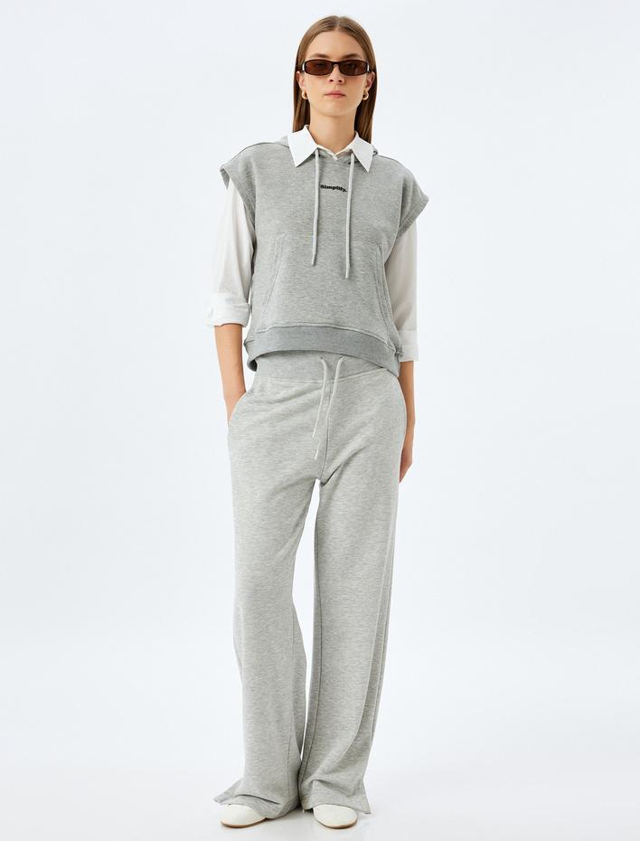  Kapüşonlu Baskılı Kolsuz Rahat Kalıp Sweatshirt