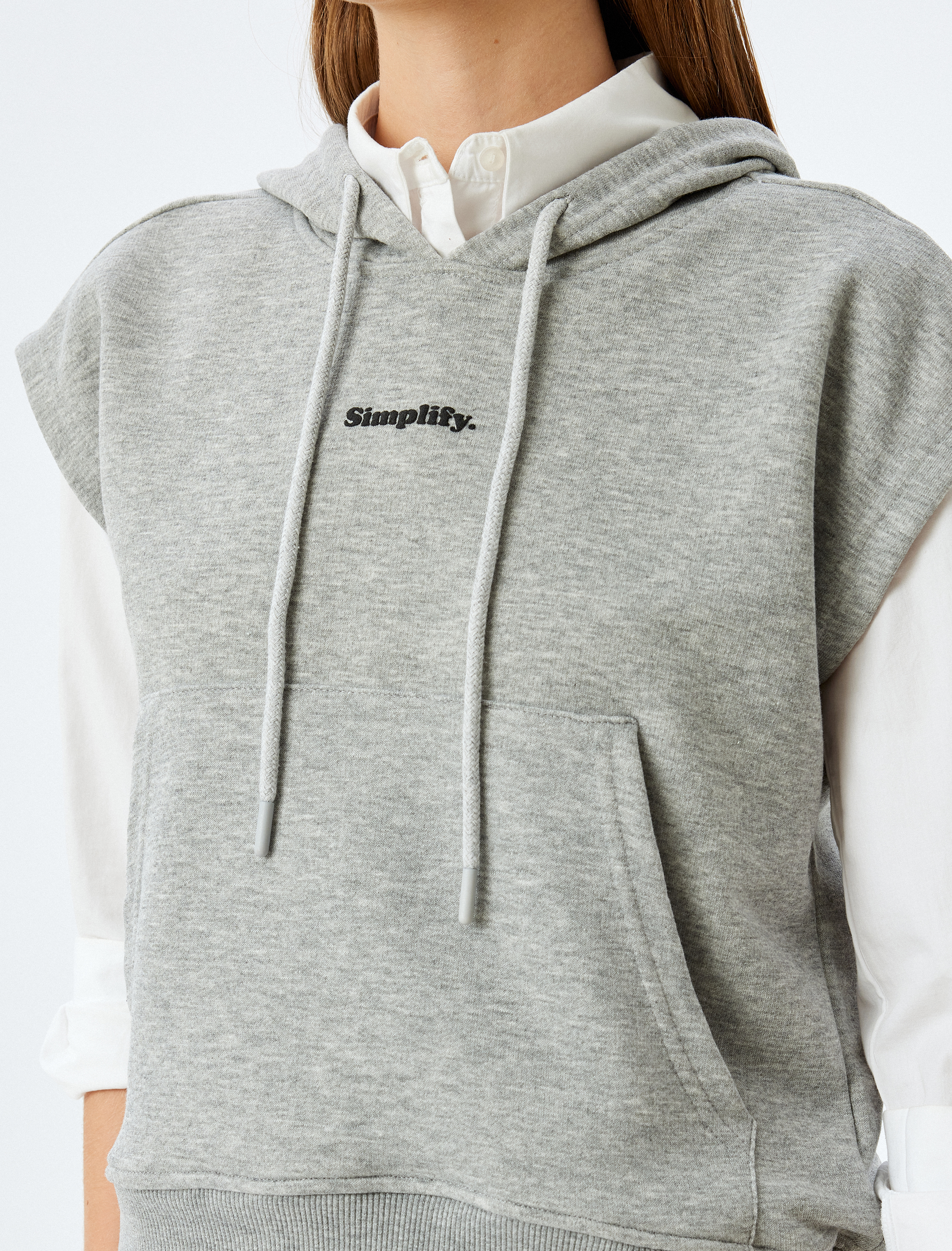   Kapüşonlu Baskılı Kolsuz Rahat Kalıp Sweatshirt