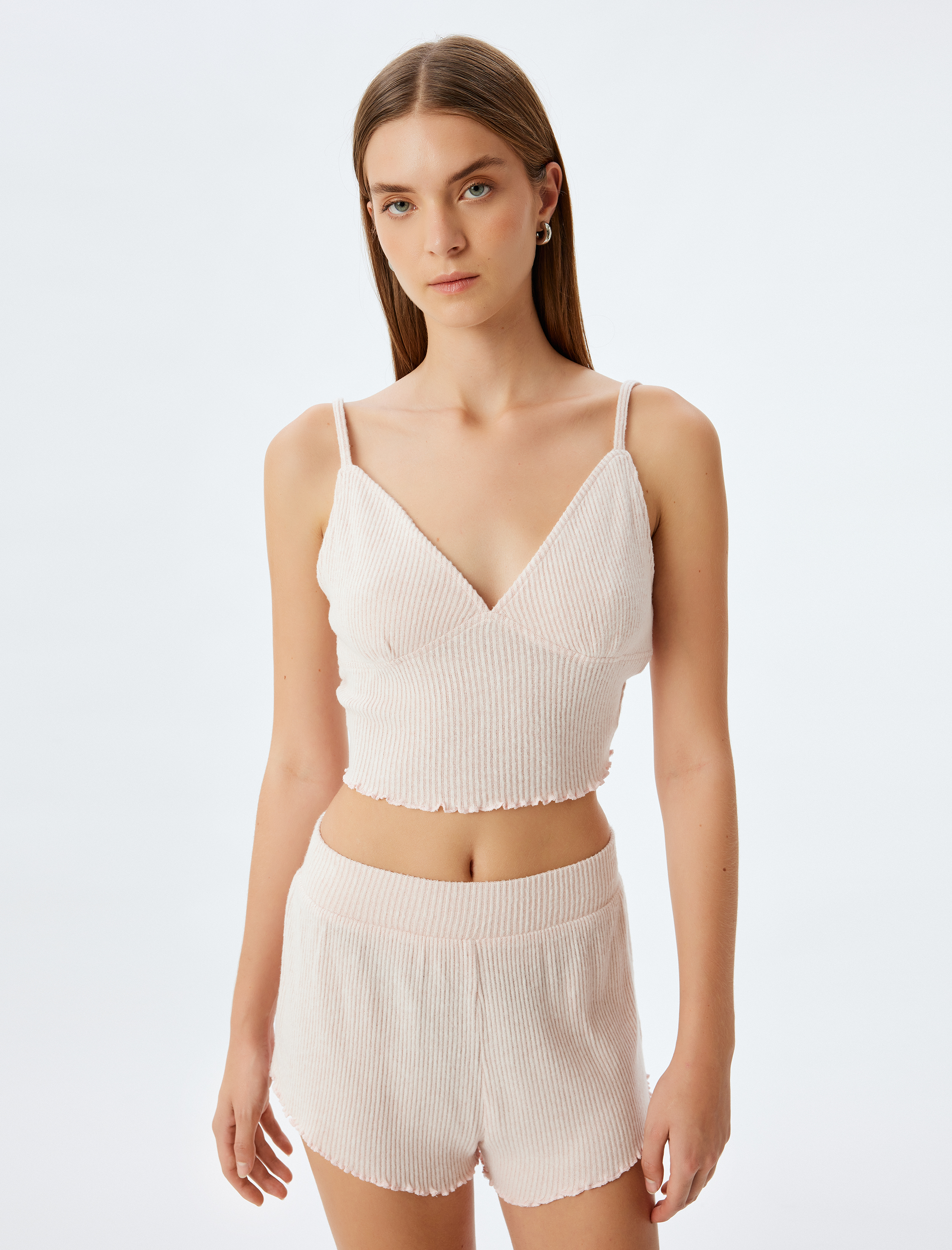   Viskon Askılı Crop Pijama Üstü