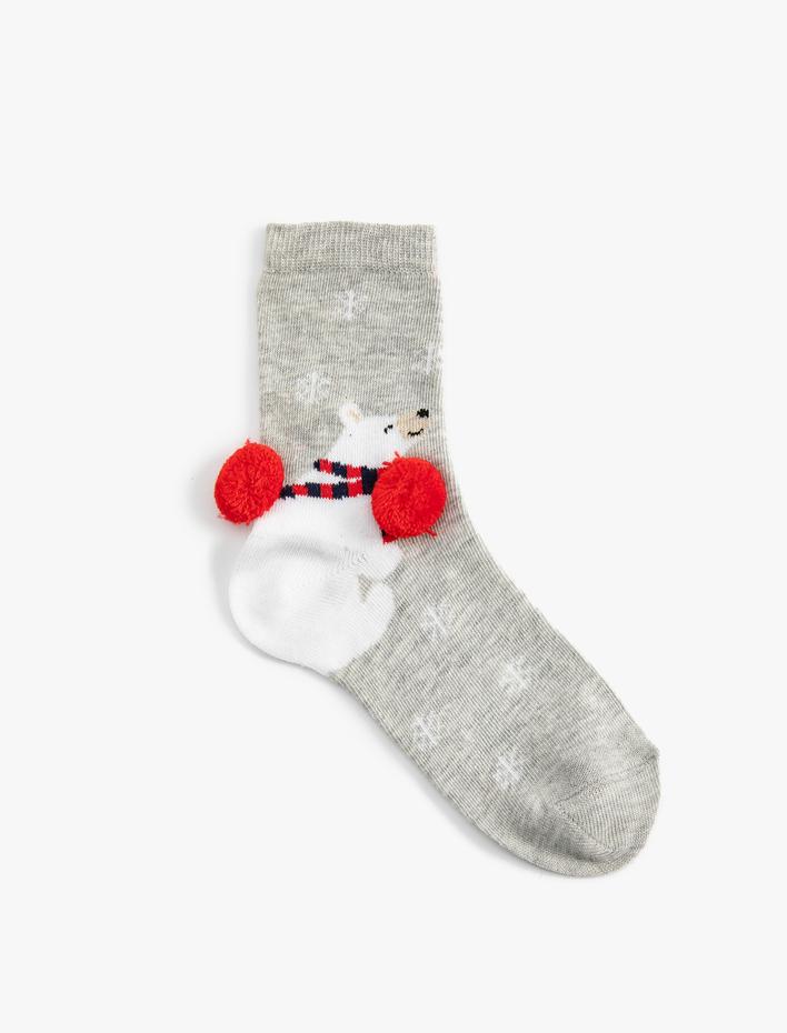 Kız Çocuk Soket Çorap Kutup Ayısı Baskılı Yılbaşı Temalı