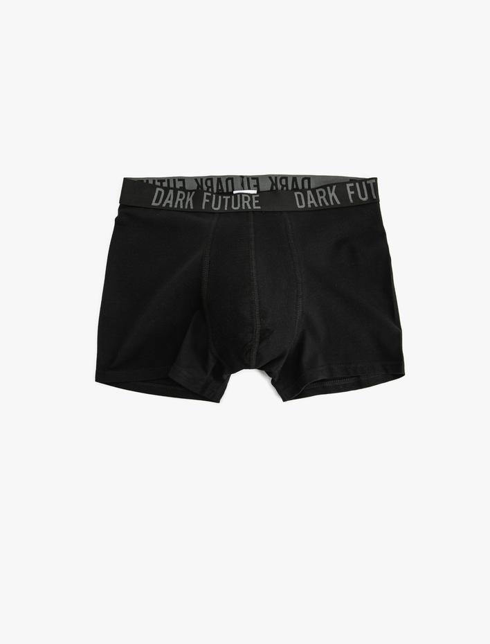  Slogan Baskılı Bel Detaylı Pamuklu 3'lü Boxer Seti