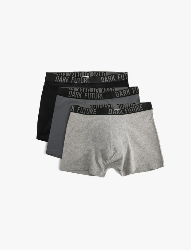 Slogan Baskılı Bel Detaylı Pamuklu 3'lü Boxer Seti_0