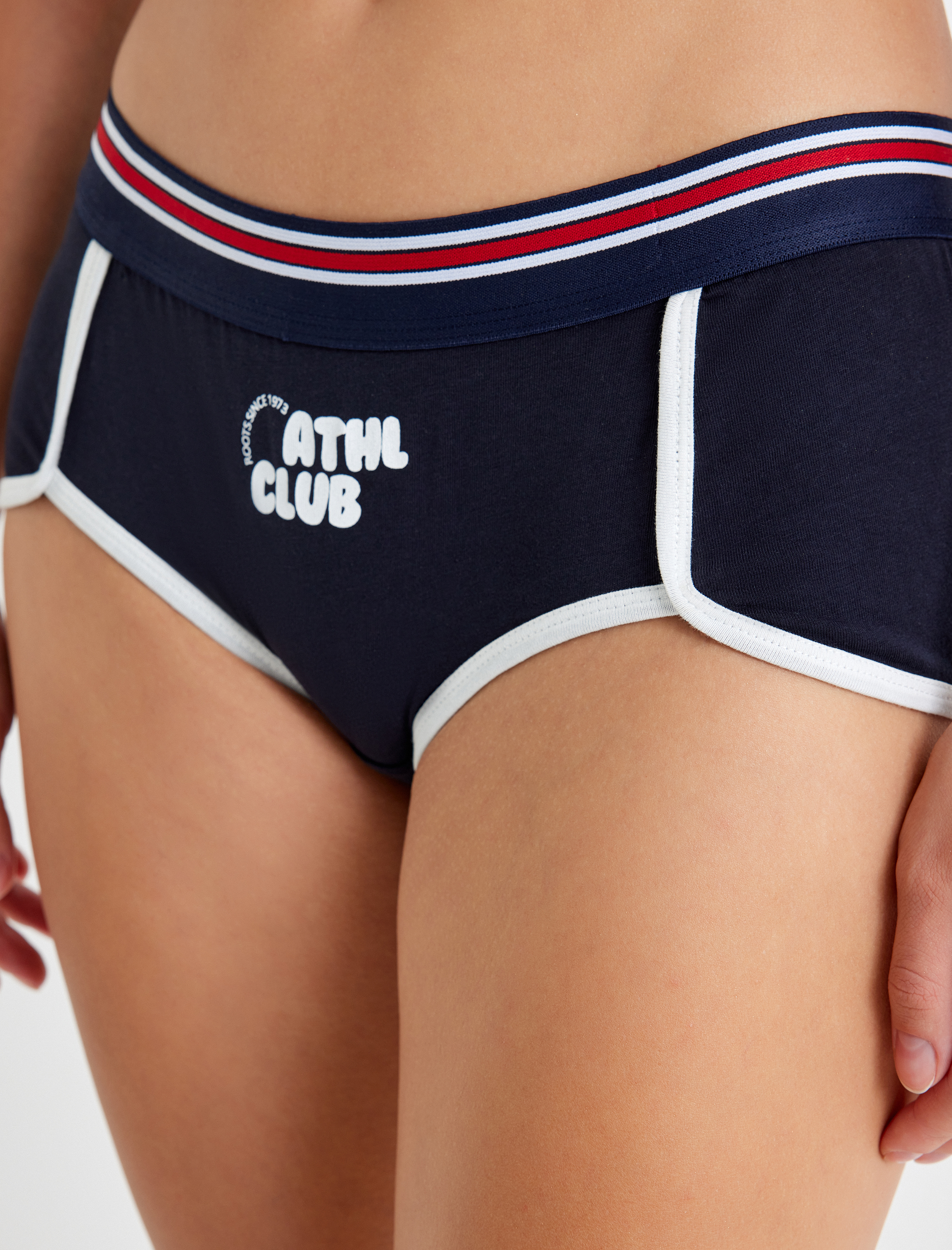   Yüksek Bel Hipster Külot Baskılı Biyeli Renk Kontrastlı