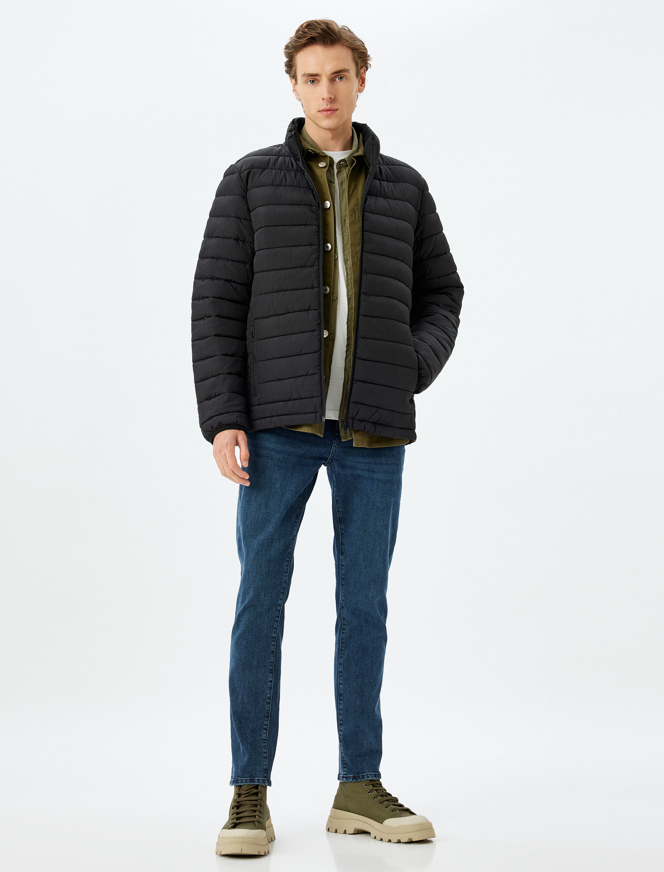 Slim Fit Fermuarlı Şişme Mont